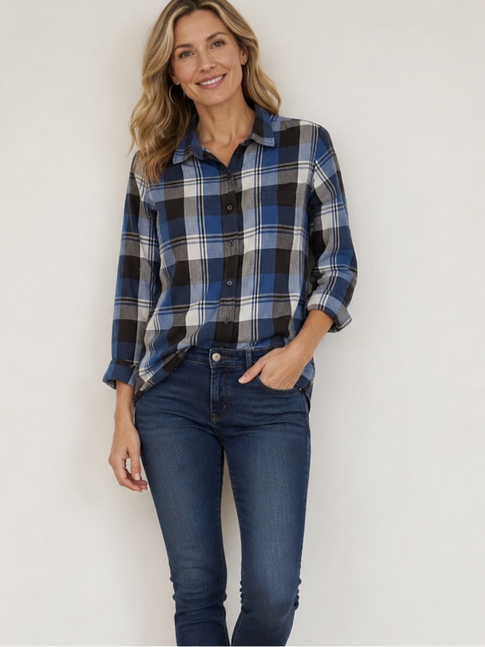 Denim & Supply Ralph Lauren RL Tomboy Blue Plaid Button-Up Shirt M Vintage